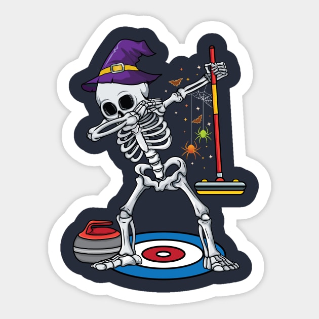 Curling Player ice Sports Dabbing Skeleton Curling Halloween Sticker by UNXart